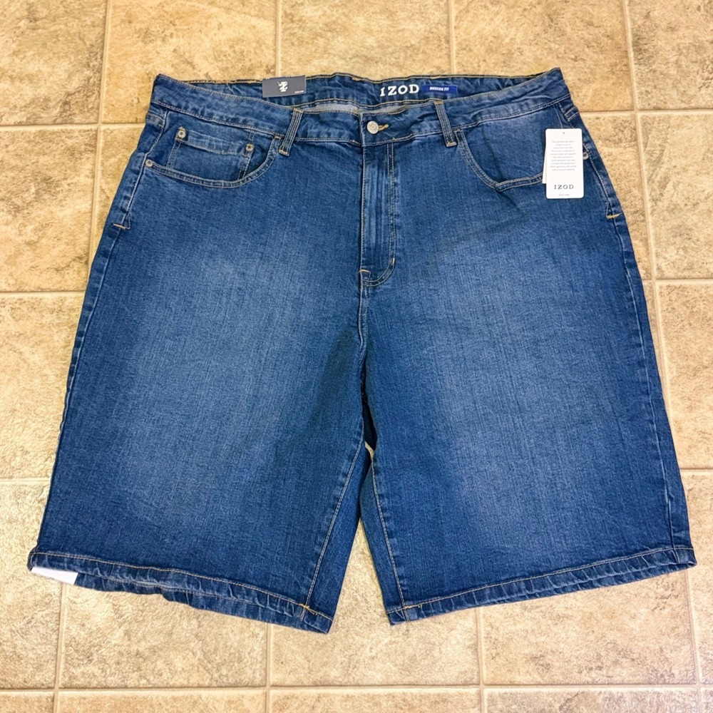 IZOD Mens Modern Fit Denim Shorts 44 Nuggets Blue Comfort Stretch IB10SH22D